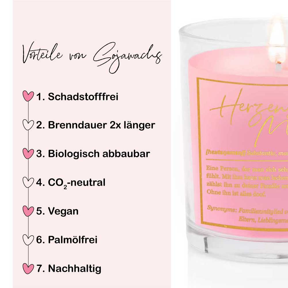 Duftkerze im Glas mit Spruch als Geschenk Nr. 1 "Definition" - Mittelgroß | Duft & Farbe wählbar | goldene Schrift | Handgegossen in Bayern | 100% Sojawachs | 200 g Wachs | 50 h Brenndauer