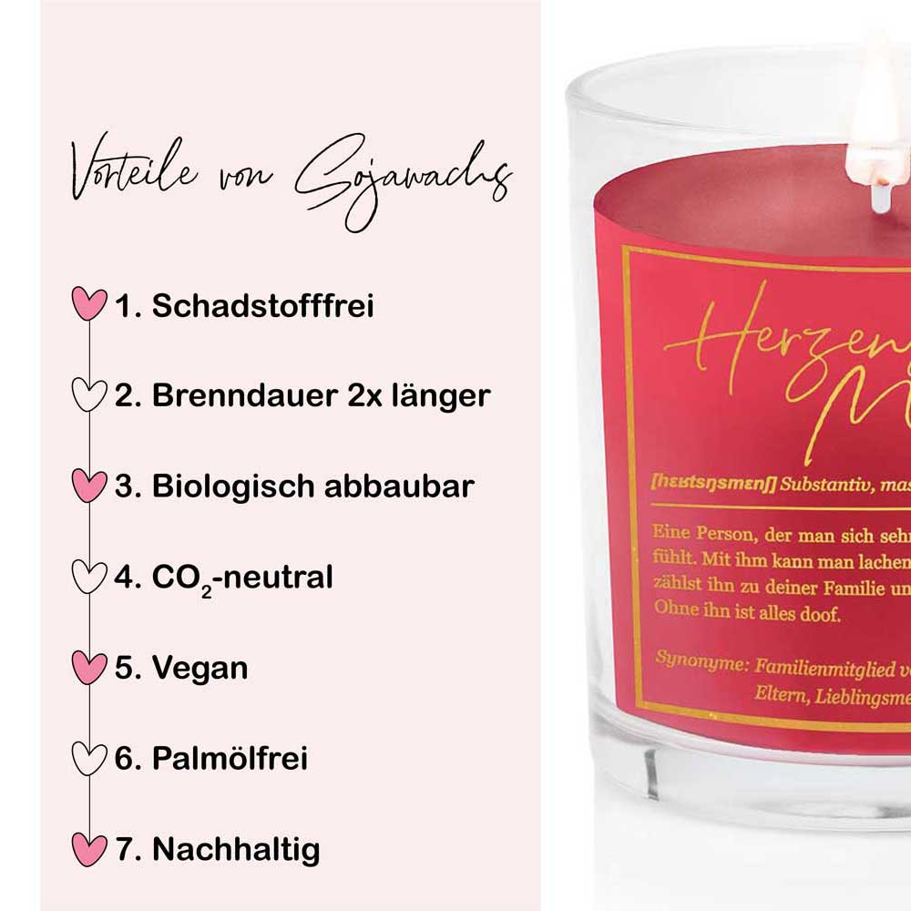 Duftkerze im Glas mit Spruch als Geschenk Nr. 1 "Definition" - Mittelgroß | Duft & Farbe wählbar | goldene Schrift | Handgegossen in Bayern | 100% Sojawachs | 200 g Wachs | 50 h Brenndauer