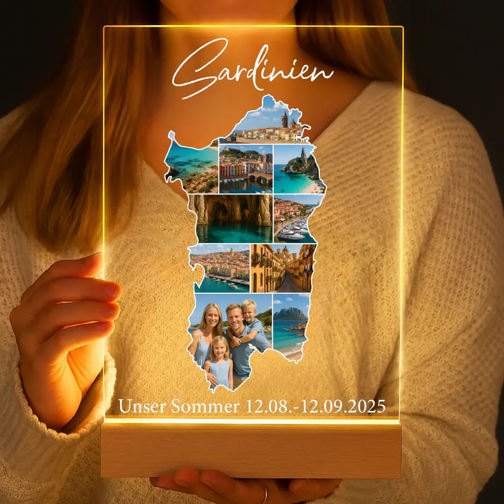 Personalisierte LED-Lampe aus Acrylglas "Unser Urlaub"
