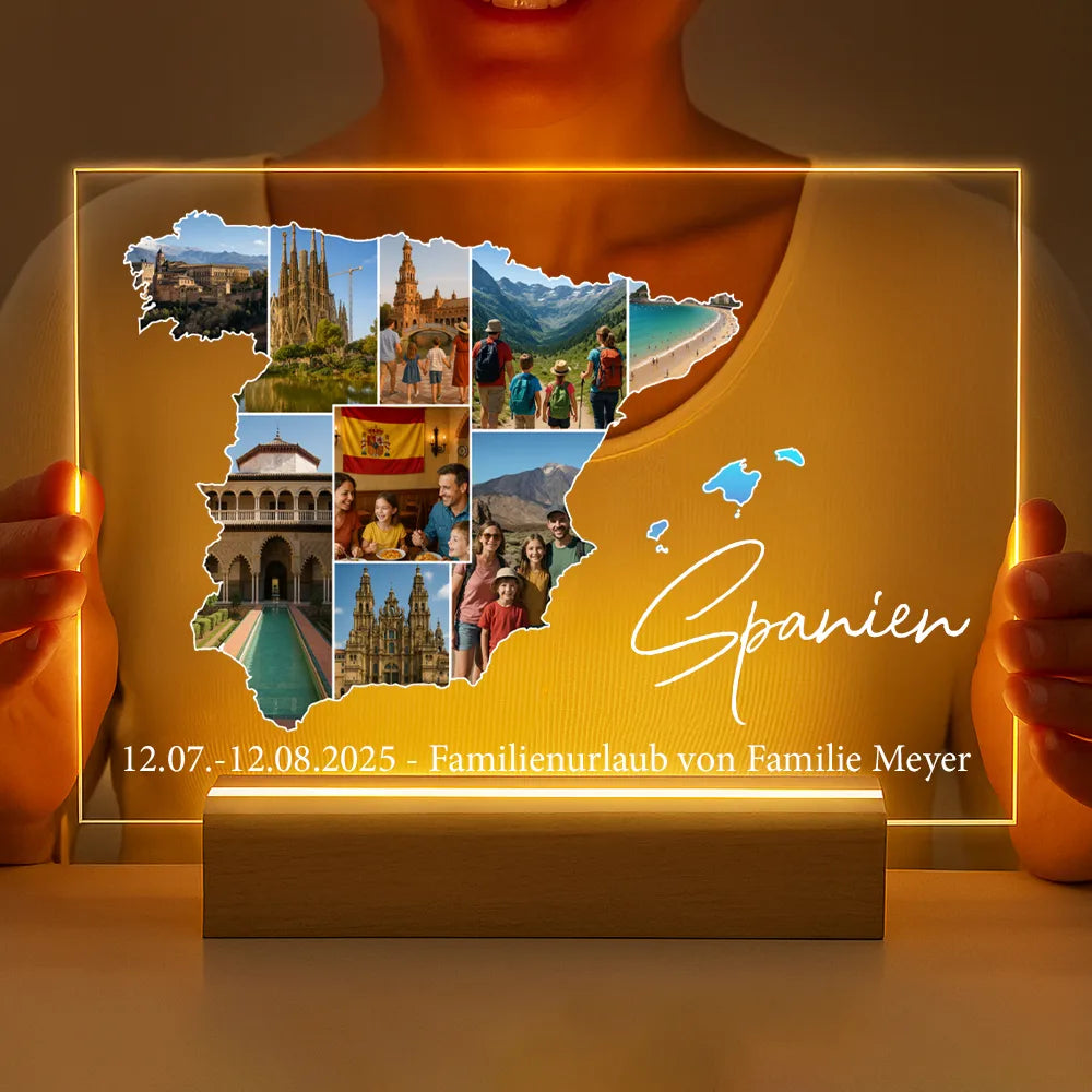 Personalisierte LED-Lampe aus Acrylglas "Unser Urlaub"
