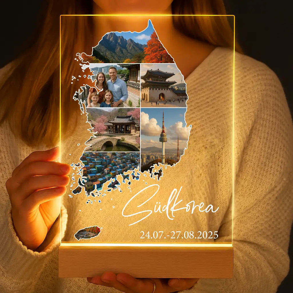Personalisierte LED-Lampe aus Acrylglas "Unser Urlaub"
