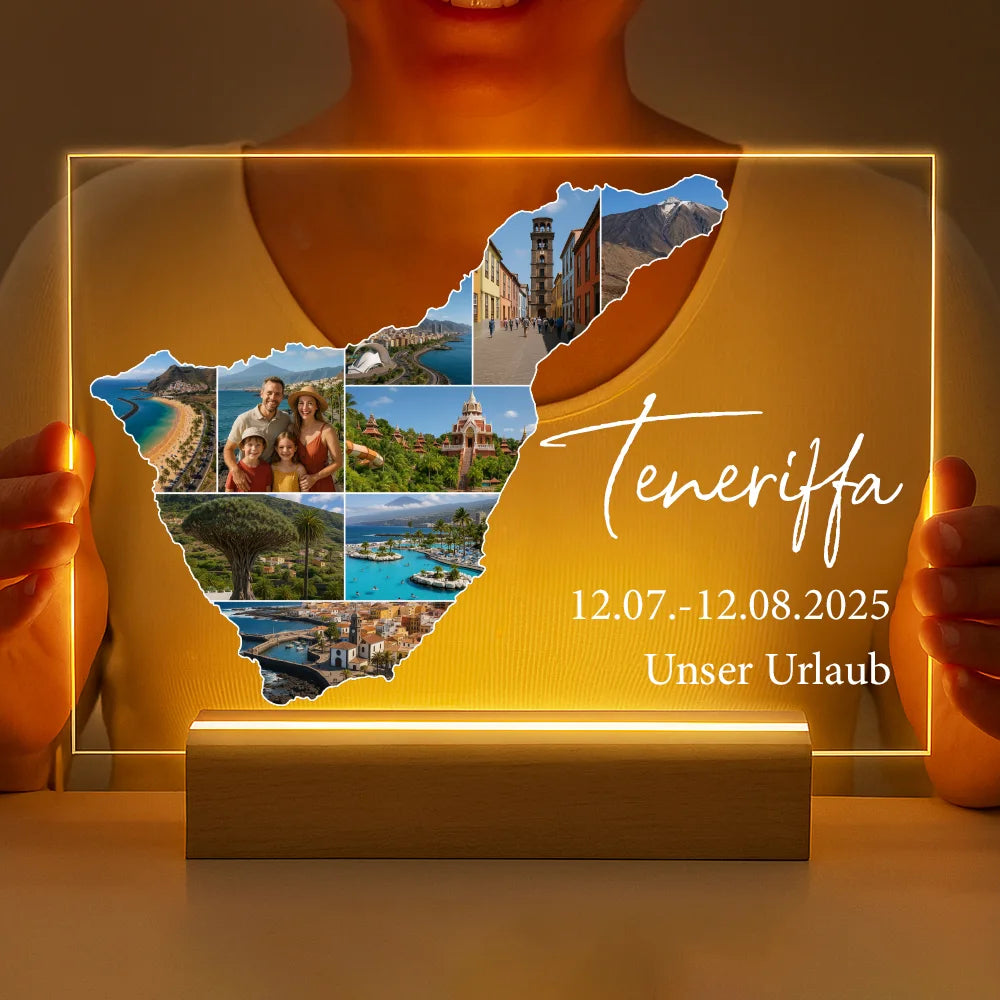 Personalisierte LED-Lampe aus Acrylglas "Unser Urlaub"