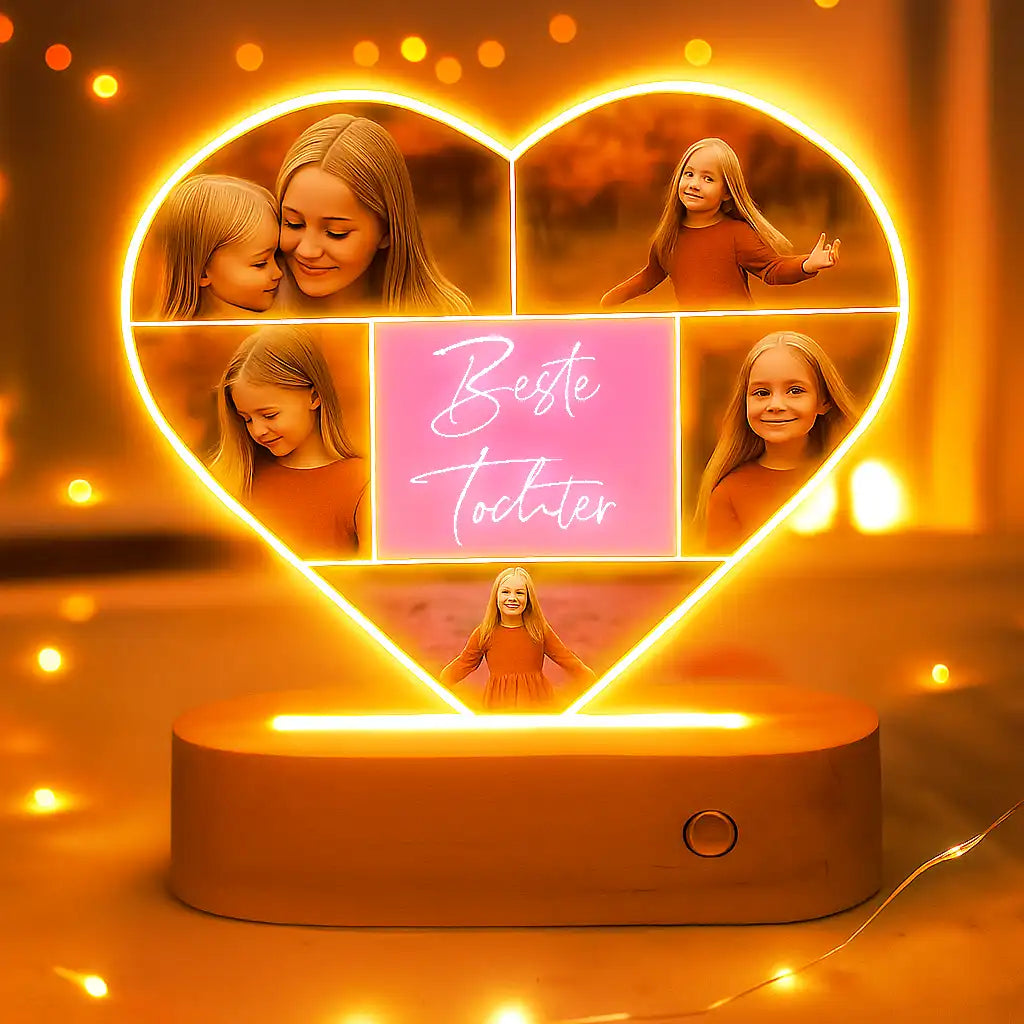 Personalisierte Herz-LED-Lampe aus Acrylglas "Fotocollage #6"
