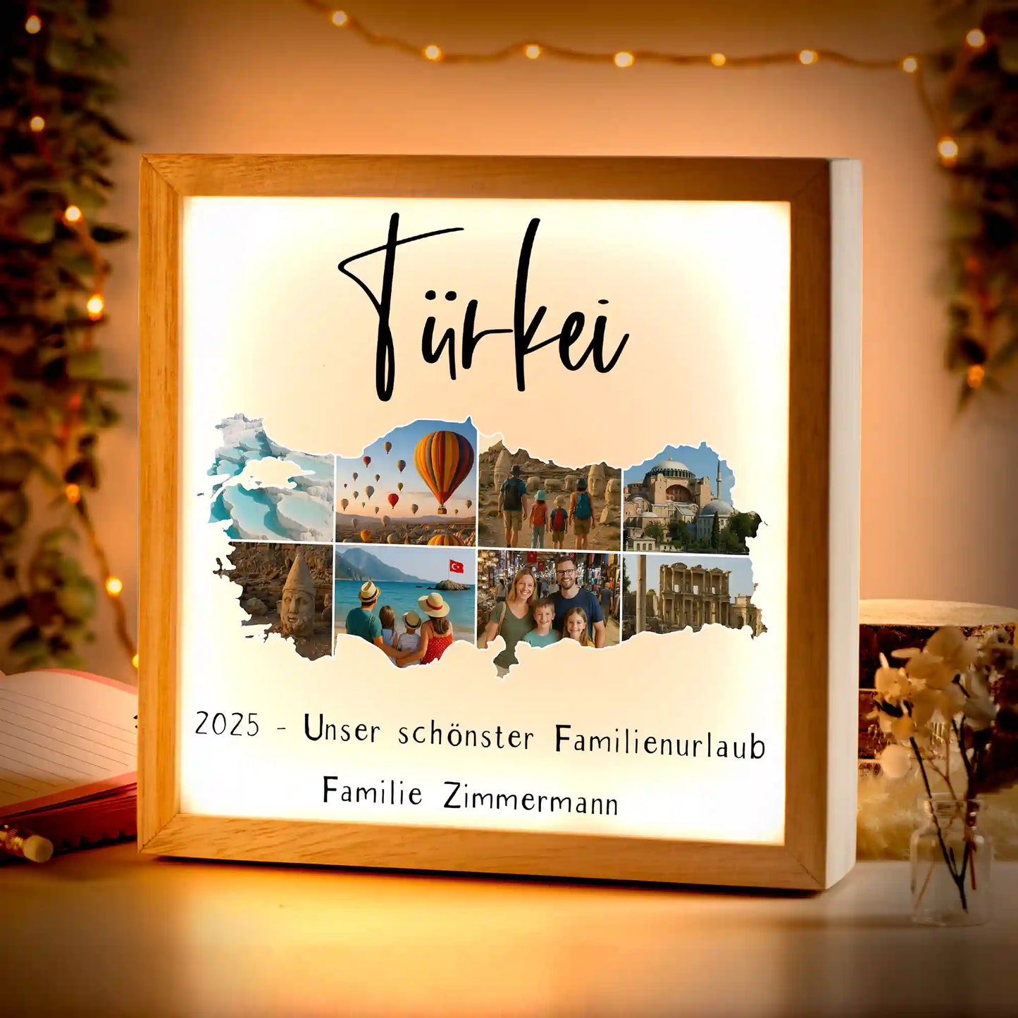 Beleuchteter Bilderrahmen inkl. personalisiertem Bild "Unser Urlaub"