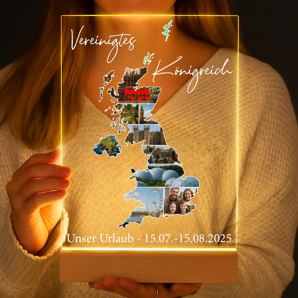 Personalisierte LED-Lampe aus Acrylglas "Unser Urlaub"