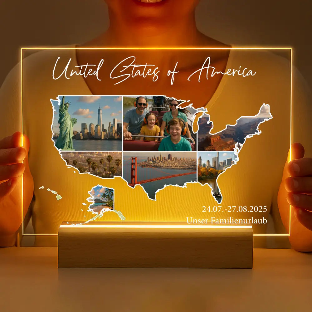 Personalisierte LED-Lampe aus Acrylglas "Unser Urlaub"