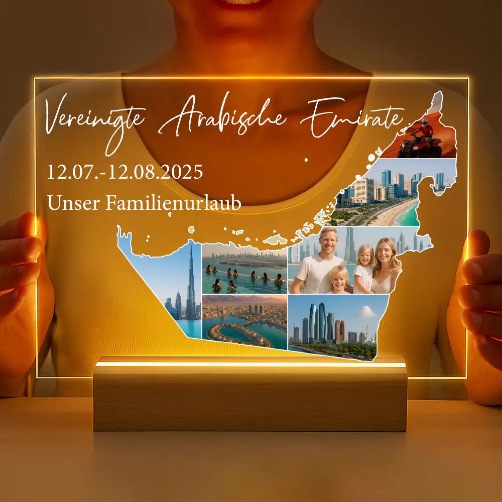 Personalisierte LED-Lampe aus Acrylglas "Unser Urlaub"