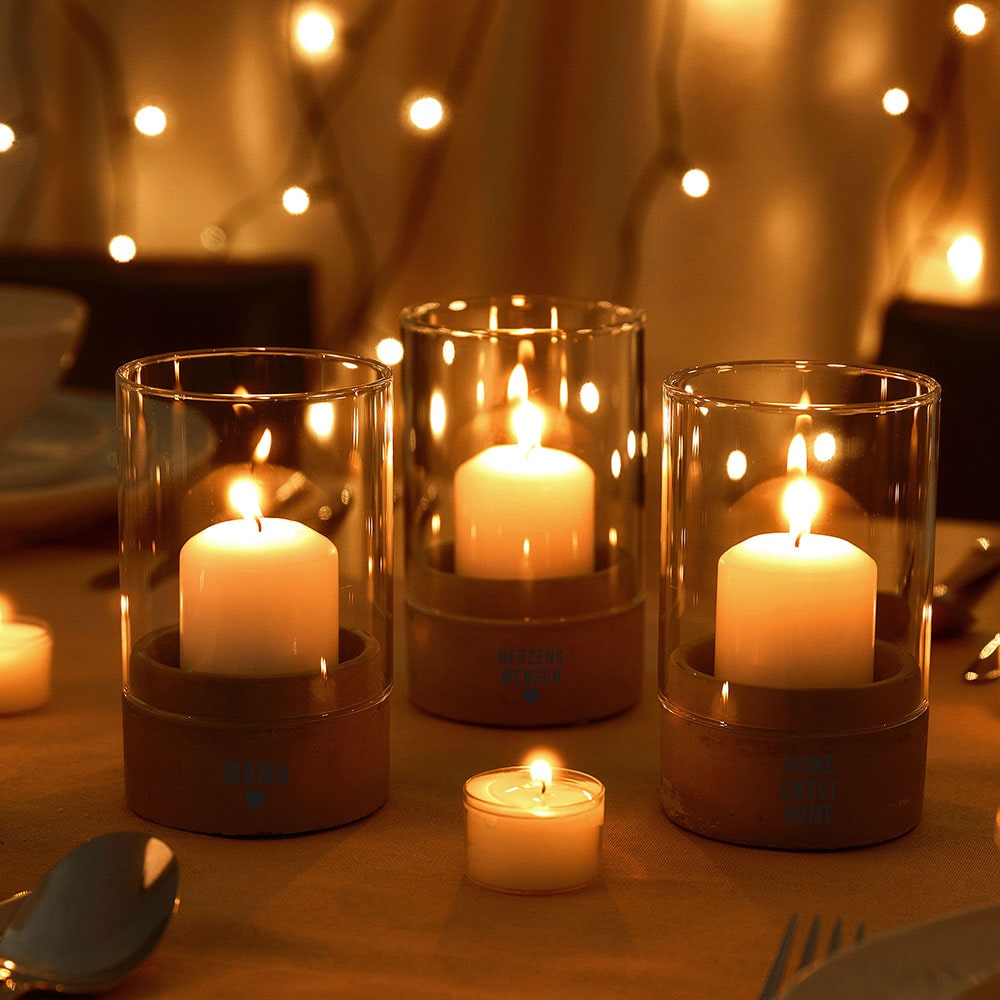 Windlicht - Deco mit Liebe | Betonsockel | Gravur Spruch