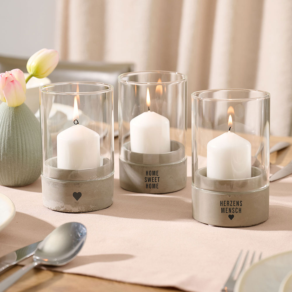 Windlicht - Deco mit Liebe | Betonsockel | Gravur Spruch