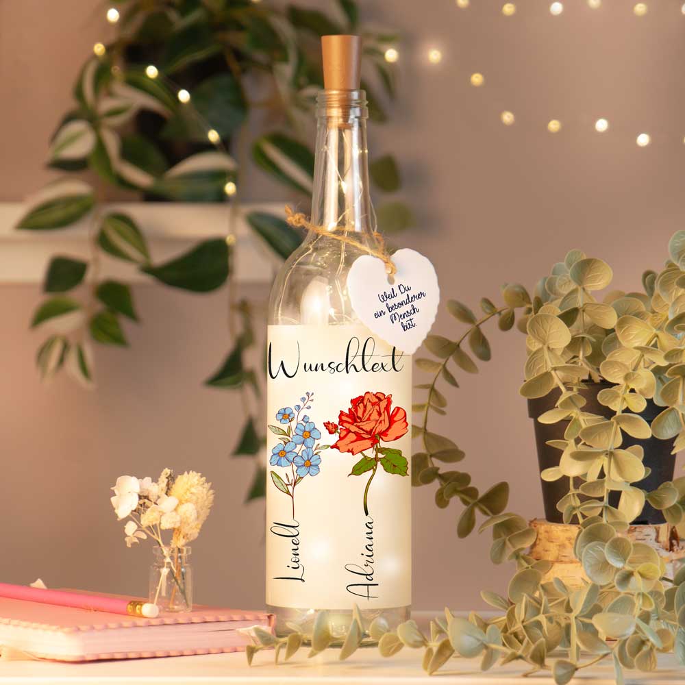Personalisierte Lichterflasche "Geburtsblume"