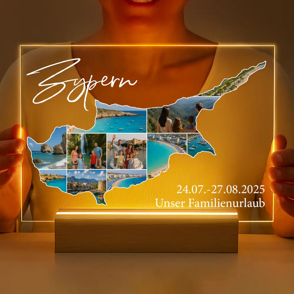 Personalisierte LED-Lampe aus Acrylglas "Unser Urlaub"