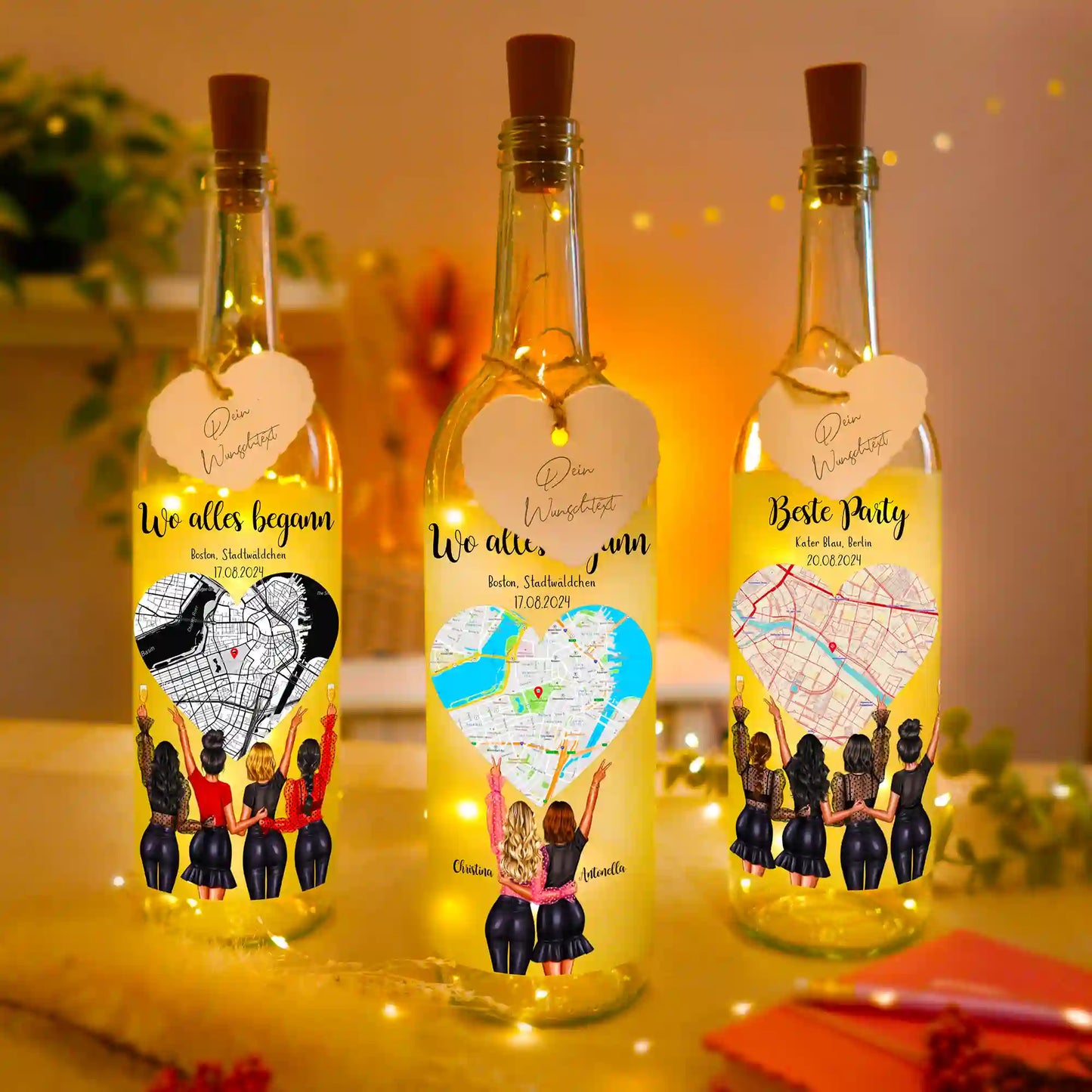Personalisierte Lichterflasche "Wo unsere Freundschaft begann"