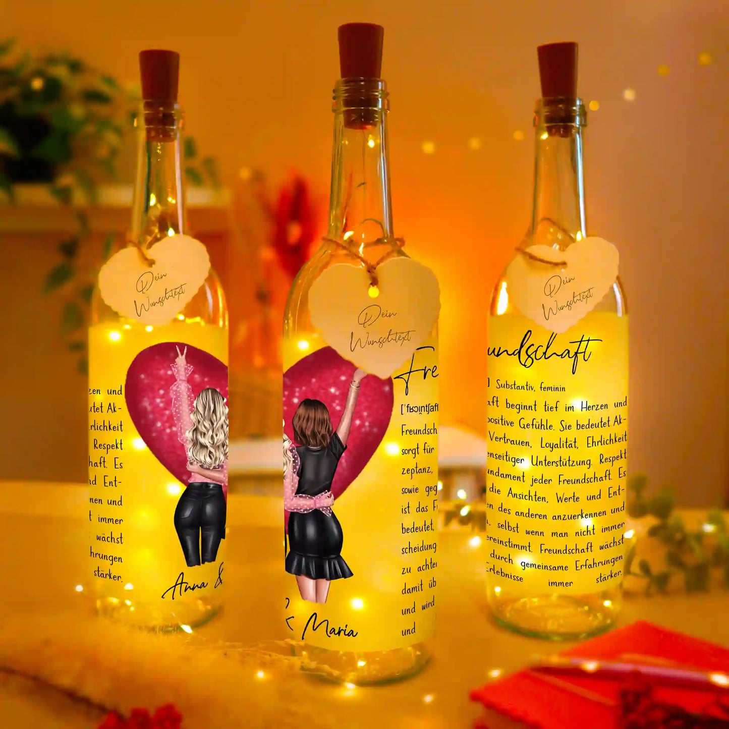 Personalisierte Lichterflasche "Definition unserer Freundschaft"
