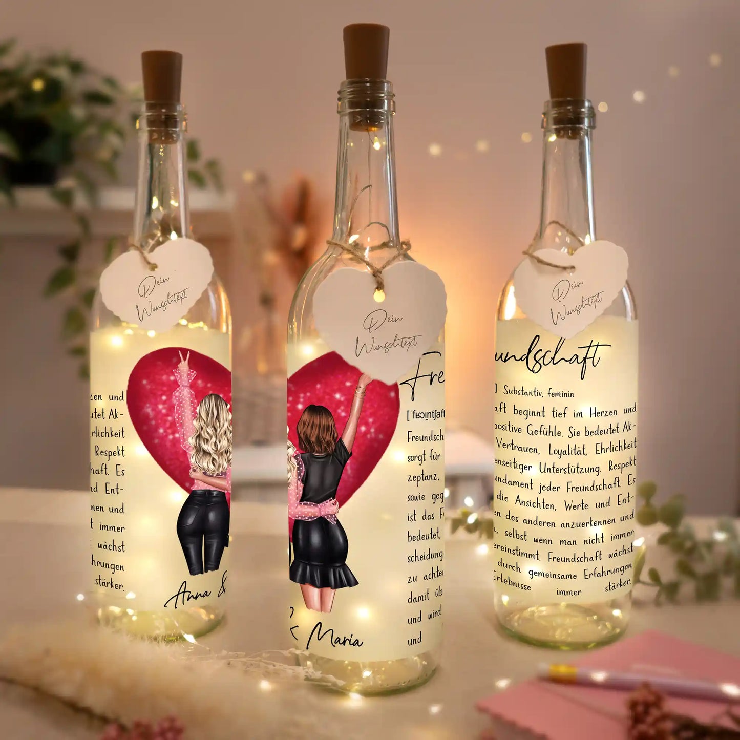 Personalisierte Lichterflasche "Definition unserer Freundschaft"