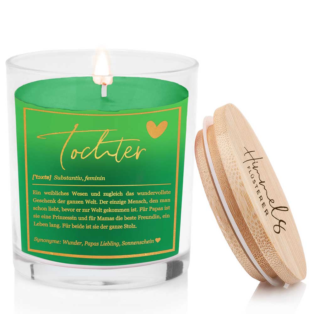 Duftkerze im Glas mit Spruch als Geschenk Nr. 1 "Definition" - Mittelgroß | Duft & Farbe wählbar | goldene Schrift | Handgegossen in Bayern | 100% Sojawachs | 200 g Wachs | 50 h Brenndauer