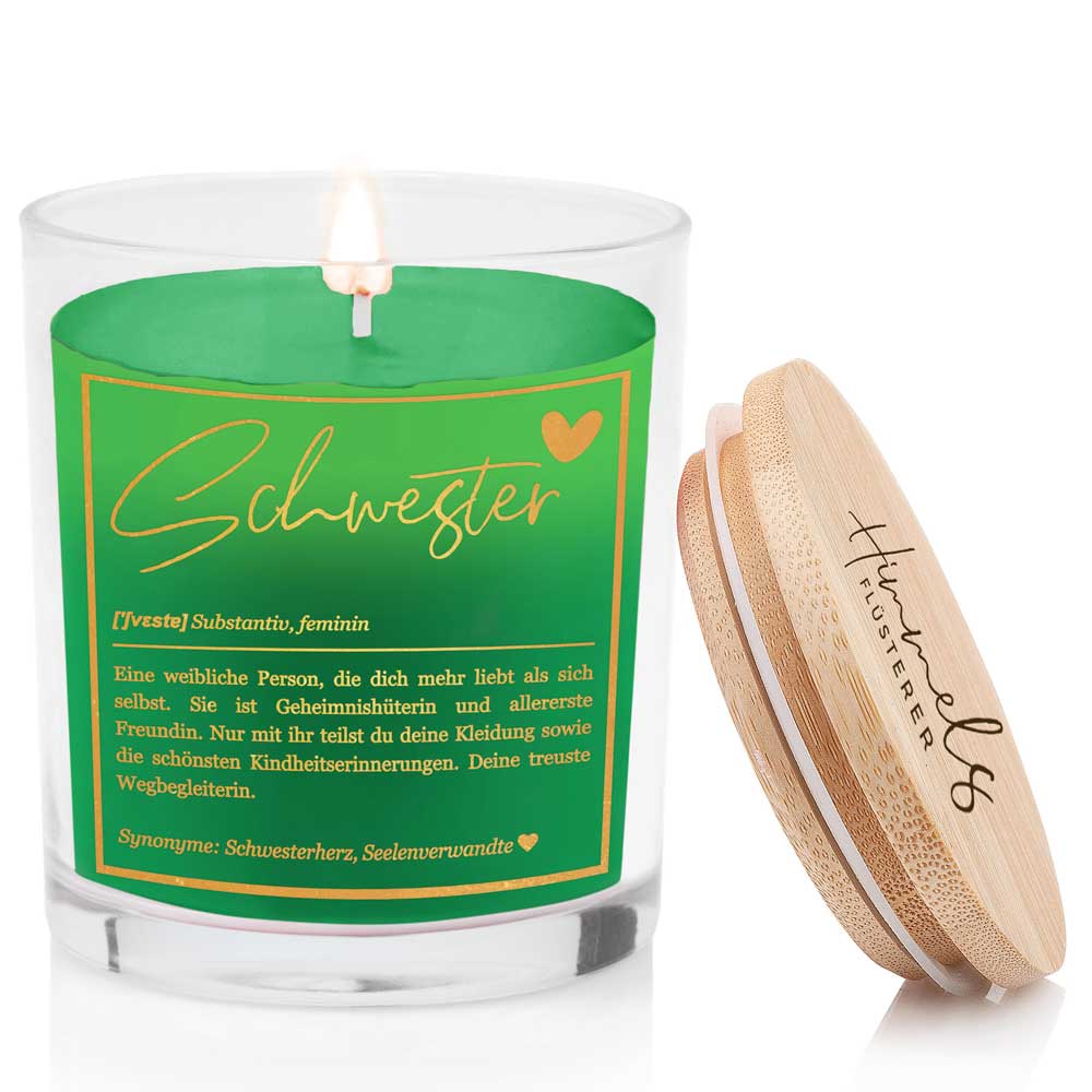 Duftkerze im Glas mit Spruch als Geschenk Nr. 1 "Definition" - Mittelgroß | Duft & Farbe wählbar | goldene Schrift | Handgegossen in Bayern | 100% Sojawachs | 200 g Wachs | 50 h Brenndauer