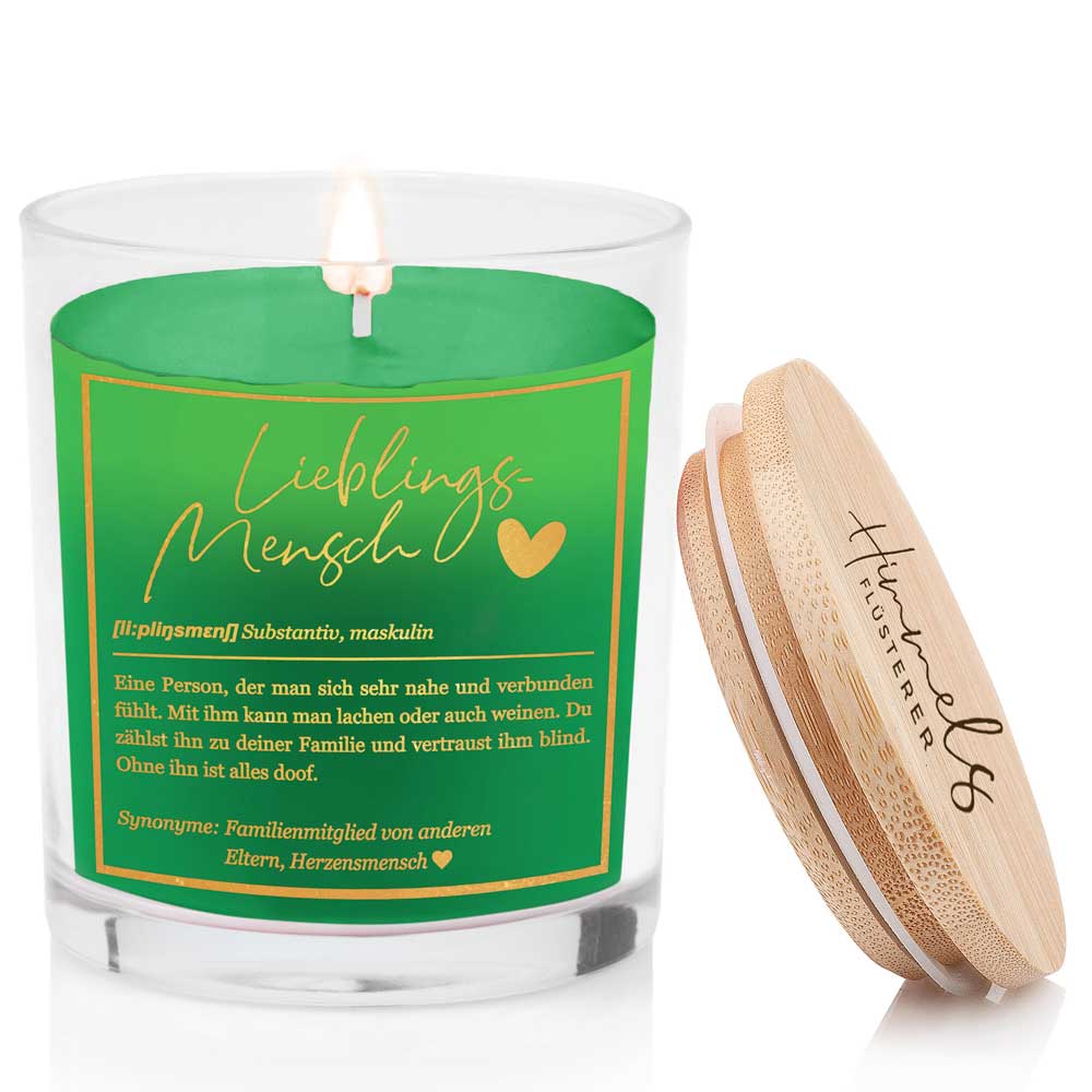 Duftkerze im Glas mit Spruch als Geschenk Nr. 1 "Definition" - Mittelgroß | Duft & Farbe wählbar | goldene Schrift | Handgegossen in Bayern | 100% Sojawachs | 200 g Wachs | 50 h Brenndauer