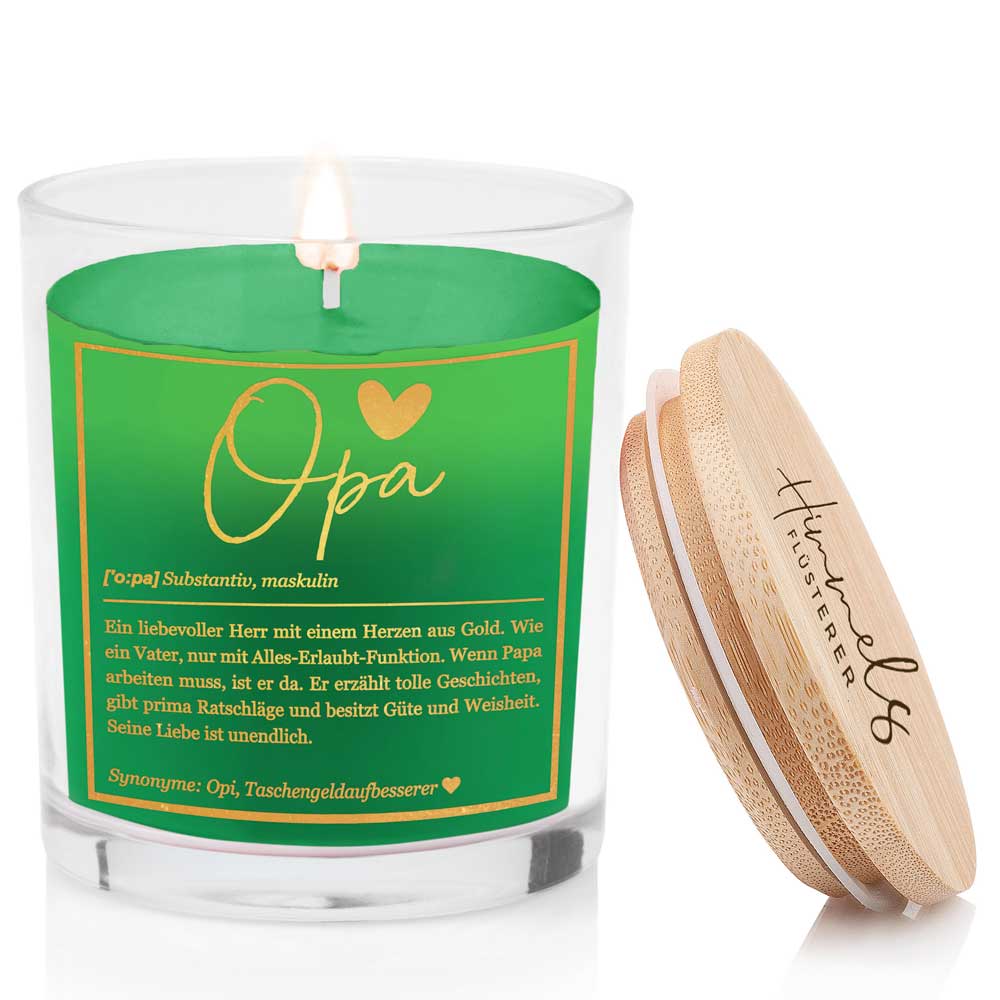 Duftkerze im Glas mit Spruch als Geschenk Nr. 1 "Definition" - Mittelgroß | Duft & Farbe wählbar | goldene Schrift | Handgegossen in Bayern | 100% Sojawachs | 200 g Wachs | 50 h Brenndauer