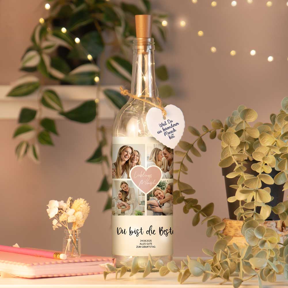 Personalisierte Lichterflasche "Fotocollage #2"