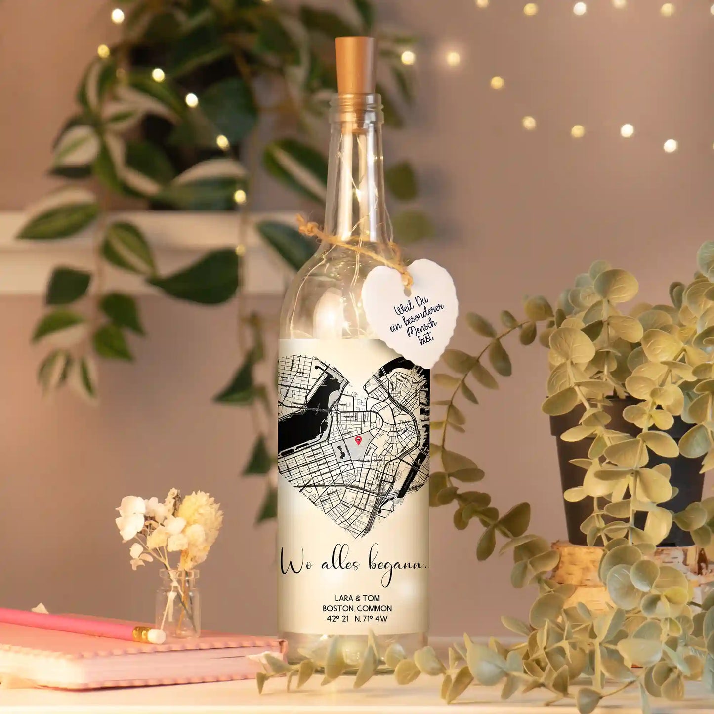 Personalisierte Lichterflasche "Wo alles begann #2" | Deine Stadt - Deine Karte - Deine Liebe