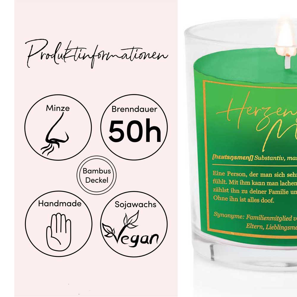 Duftkerze im Glas mit Spruch als Geschenk Nr. 1 "Definition" - Mittelgroß | Duft & Farbe wählbar | goldene Schrift | Handgegossen in Bayern | 100% Sojawachs | 200 g Wachs | 50 h Brenndauer