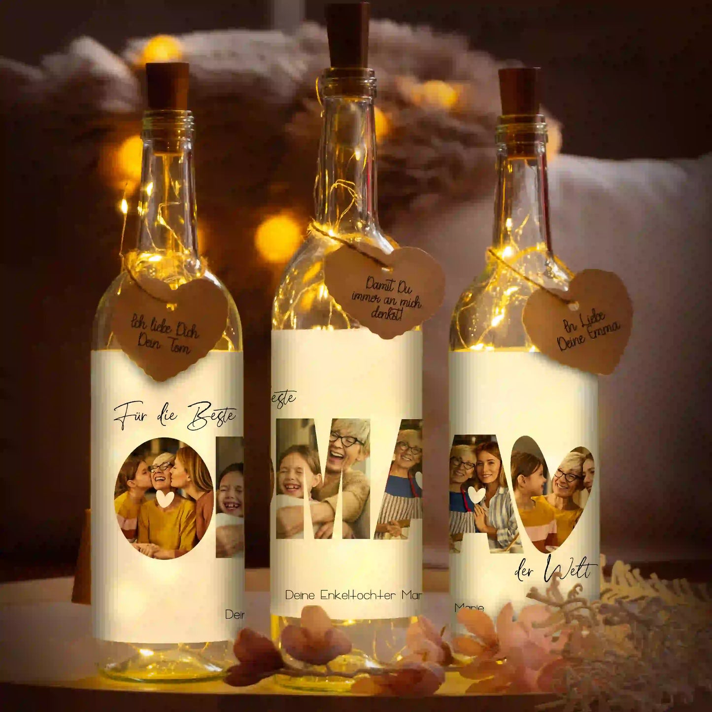 Personalisierte Lichterflasche "Fotocollage #3"