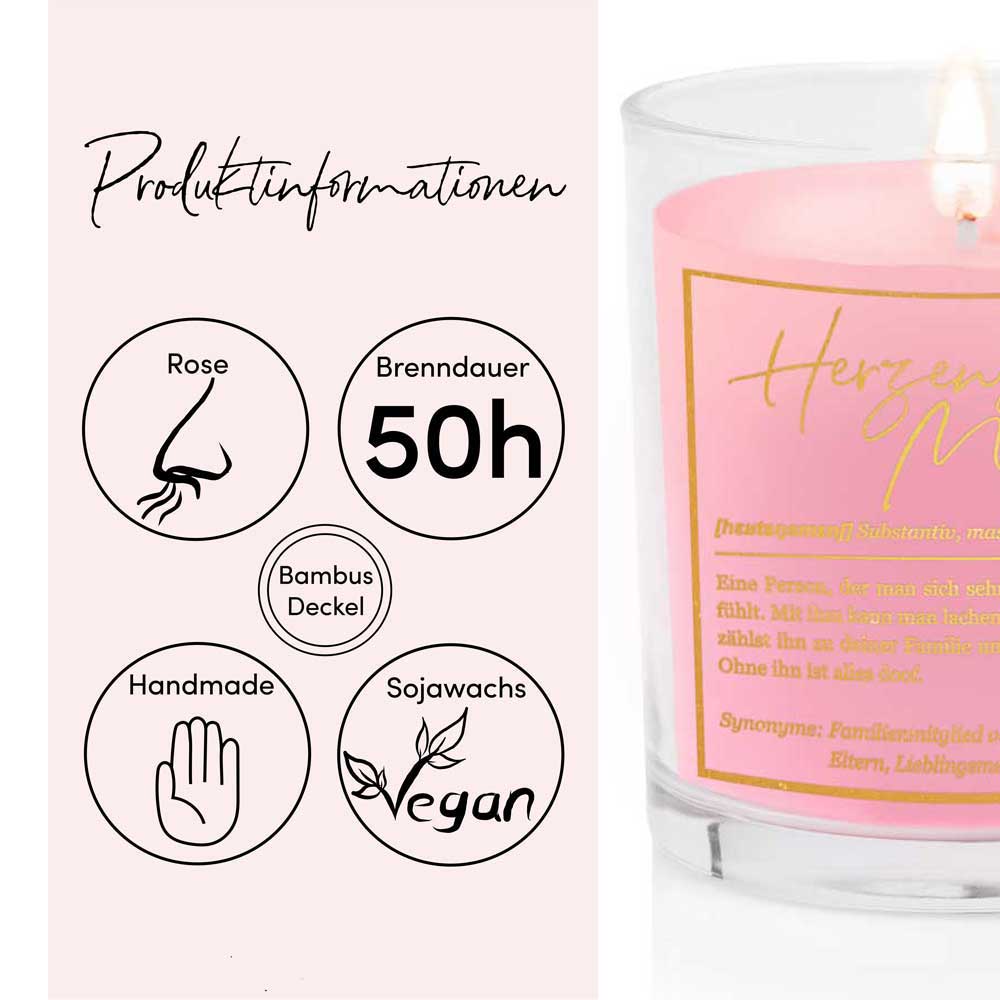 Duftkerze im Glas mit Spruch als Geschenk Nr. 1 "Definition" - Mittelgroß | Duft & Farbe wählbar | goldene Schrift | Handgegossen in Bayern | 100% Sojawachs | 200 g Wachs | 50 h Brenndauer