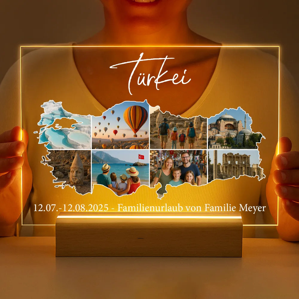 Personalisierte LED-Lampe aus Acrylglas "Unser Urlaub"