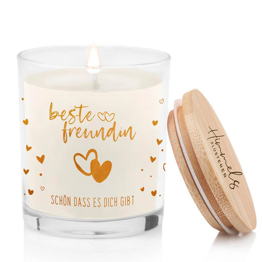 Duftkerze im Glas mit Spruch als Geschenk Nr. 2 "Herz" - Mittelgroß | Duft & Farbe wählbar | goldene Schrift | Handgegossen in Bayern | 100% Sojawachs | 200 g Wachs | 50 h Brenndauer