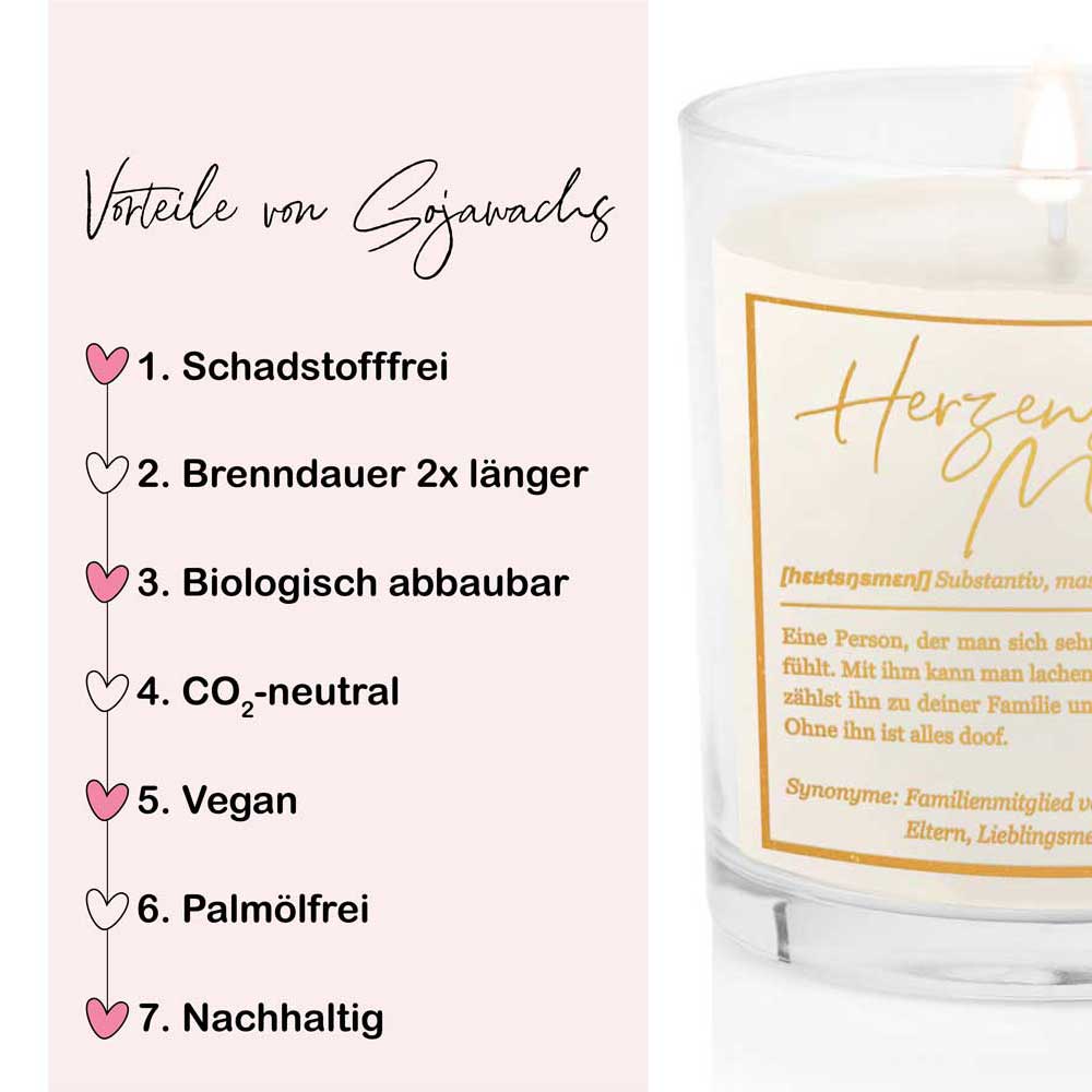 Duftkerze im Glas mit Spruch als Geschenk Nr. 1 "Definition" - Mittelgroß | Duft & Farbe wählbar | goldene Schrift | Handgegossen in Bayern | 100% Sojawachs | 200 g Wachs | 50 h Brenndauer
