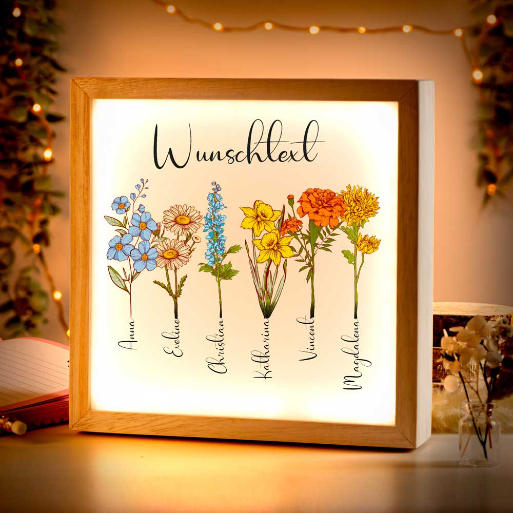 Beleuchteter Bilderrahmen inkl. personalisiertem Bild "Geburtsblume"
