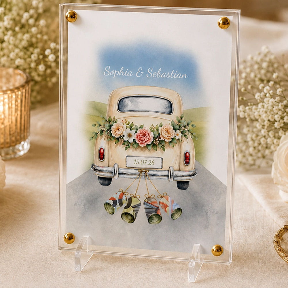 Geldgeschenk: Acrylglas Wunscherfüller "Auto" zur Hochzeit