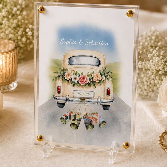 Geldgeschenk: Acrylglas Wunscherfüller "Auto" zur Hochzeit