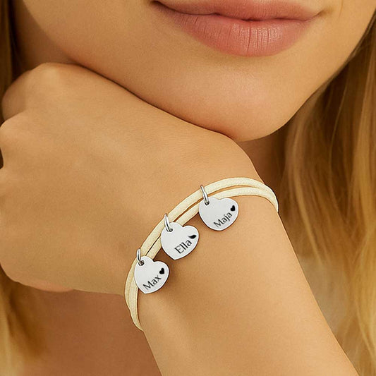 Gravur Armband aus Segeltau "Meine Liebsten" mit personalisierten Herz-Anhängern