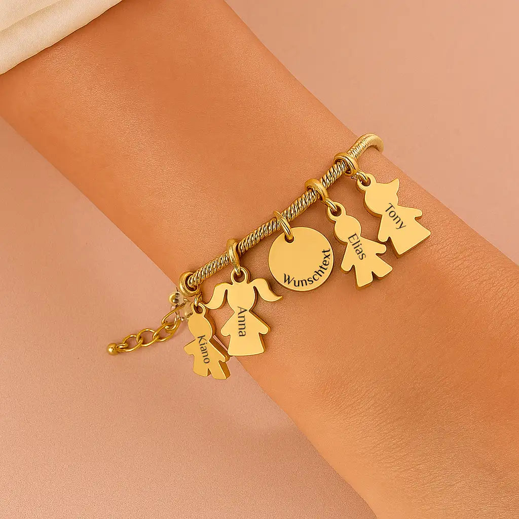 Gravur Armband "Deine Familie" #2 mit personalisierten Charm-Anhängern