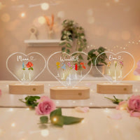 Personalisierte Herz-LED-Lampe aus Acrylglas "Geburtsblume"