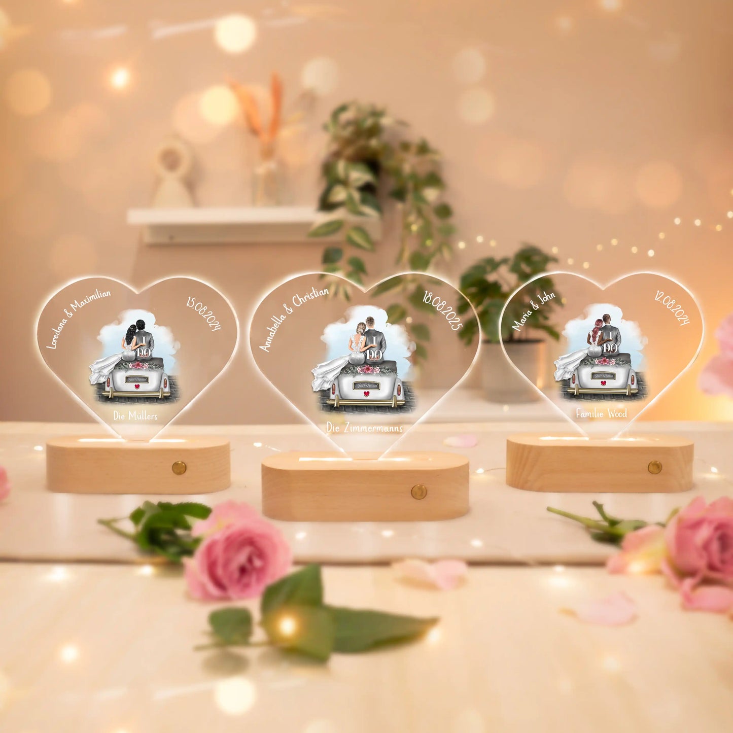 Personalisierte Herz-LED-Lampe aus Acrylglas "Brautpaar #1"