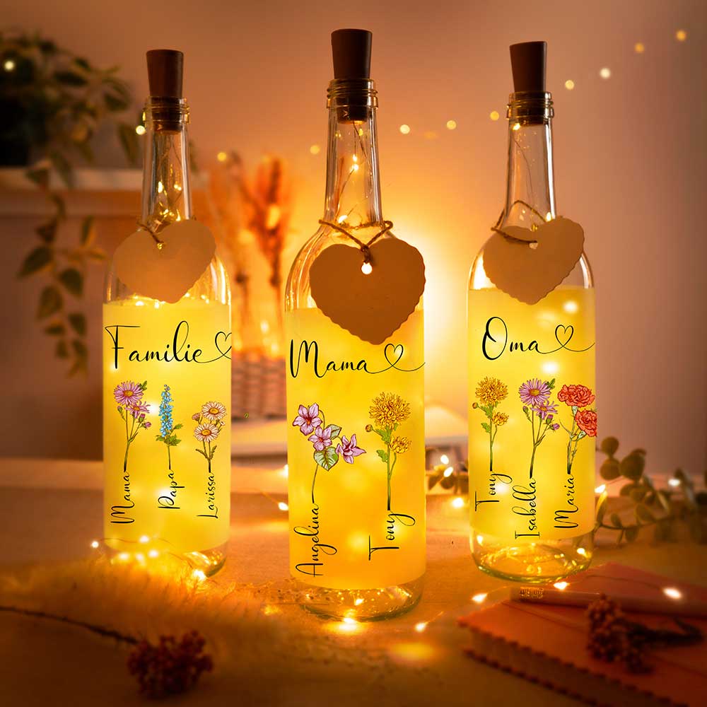 Personalisierte Lichterflasche "Geburtsblume"