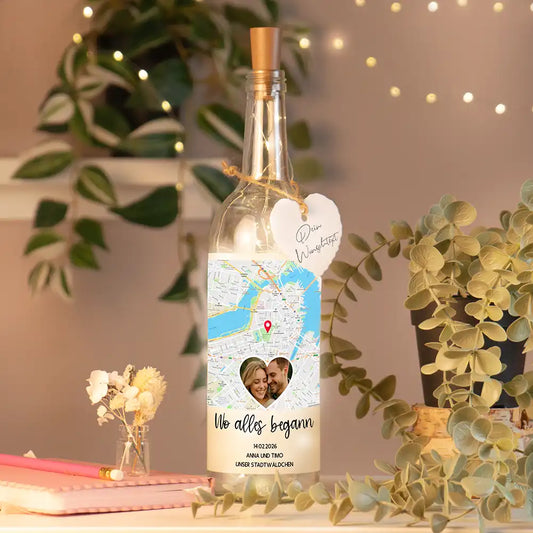 Personalisierte Lichterflasche "Wo alles begann #9" | Deine Stadt - Deine Karte - Deine Liebe