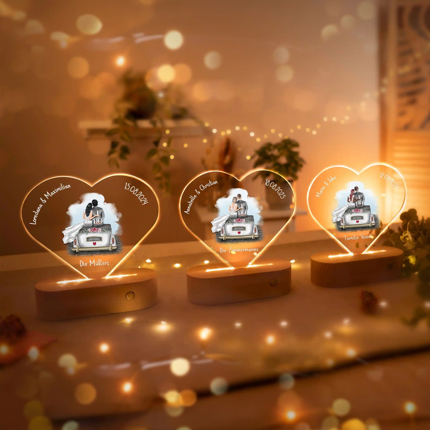 Personalisierte Herz-LED-Lampe aus Acrylglas "Brautpaar #1"