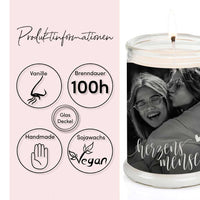 Duftkerze im Glas Nr. 7 "Foto" als personalisiertes Geschenk - Groß | Duft: Vanille | Handgegossen in Bayern | 100% Sojawachs | 400 g Wachs | bis zu 100 h Brenndauer
