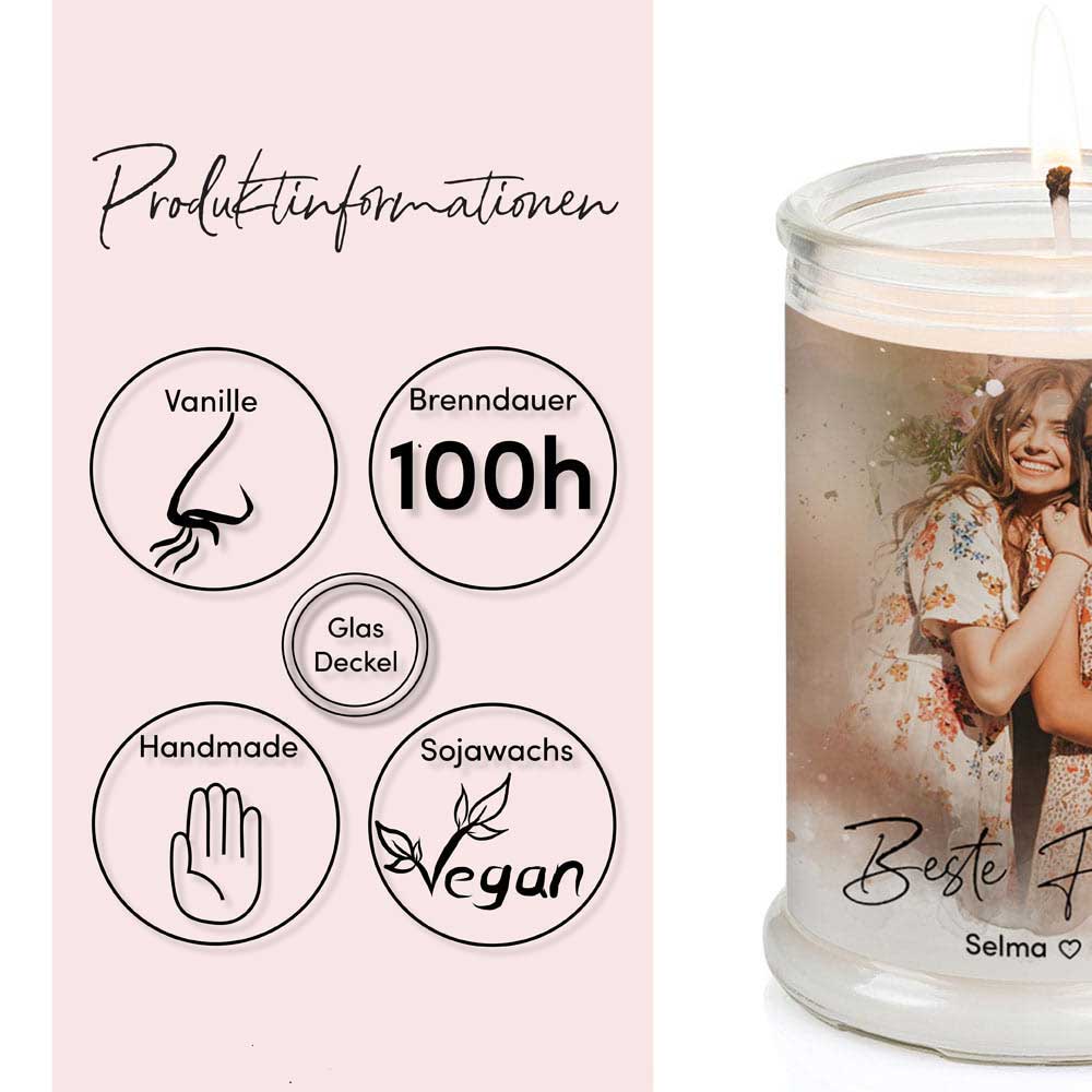 Duftkerze im Glas Nr. 8 "Aquarell" als personalisiertes Geschenk mit deinem eigenem Foto - Groß | Duft: Vanille | Handgegossen in Bayern | 100% Sojawachs | 400 g Wachs | bis zu 100 h Brenndauer