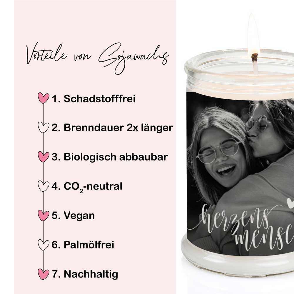 Duftkerze im Glas Nr. 7 "Foto" als personalisiertes Geschenk - Groß | Duft: Vanille | Handgegossen in Bayern | 100% Sojawachs | 400 g Wachs | bis zu 100 h Brenndauer