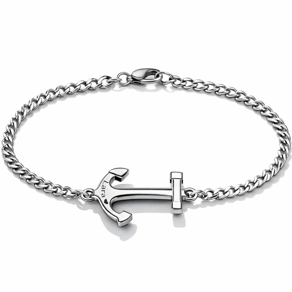 Für Herren: Anker-Gravur Armband mit Panzerkette