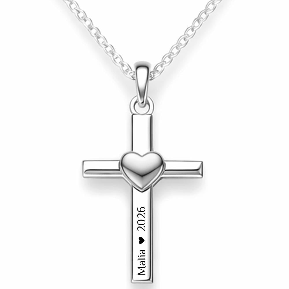Gravur-Halskette Herz-Kreuz