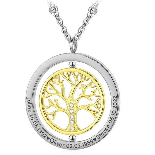 Gravur-Halskette mit drehbarem Lebensbaum | Personalisiertes Geschenk