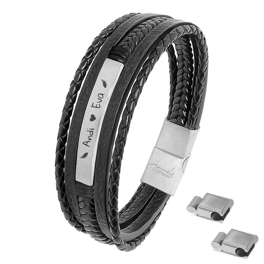 Für Herren: Leder Gravur-Armband Nr. 1 | individuelle Größenanpassung | Magnetischer Verschluss | Echtes Leder
