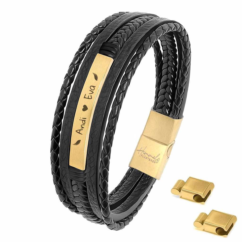 Für Herren: Leder Gravur-Armband Nr. 1 | individuelle Größenanpassung | Magnetischer Verschluss | Echtes Leder