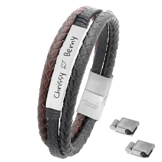 Für Herren: Leder Gravur-Armband Nr. 2 | individuelle Größenanpassung | Magnetischer Verschluss | Echtes Leder