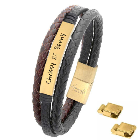 Für Herren: Leder Gravur-Armband Nr. 2 | individuelle Größenanpassung | Magnetischer Verschluss | Echtes Leder
